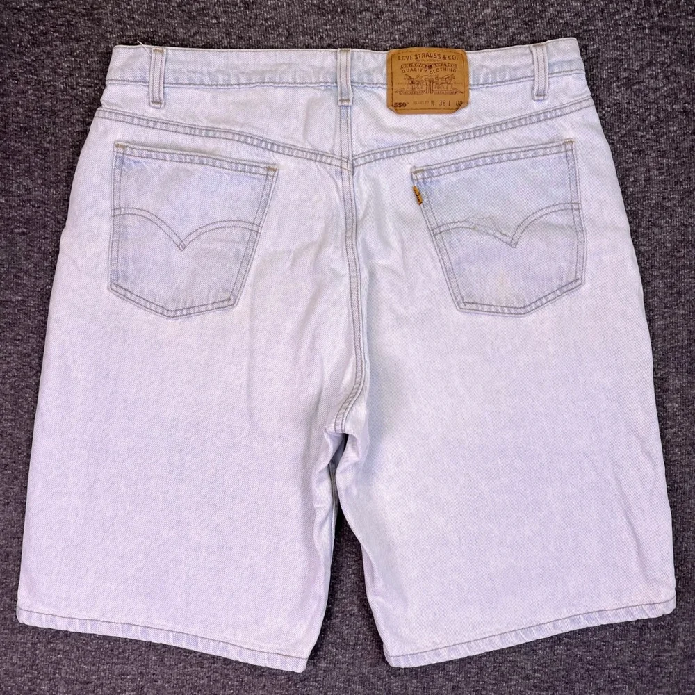 VTG 90s Levis 550 Denim Shorts Men 36 Light Blue Relaxed Jorts Orange Tab Casual